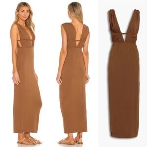Sleeveless V-Neck Maxi Dress In Brown - Like New
